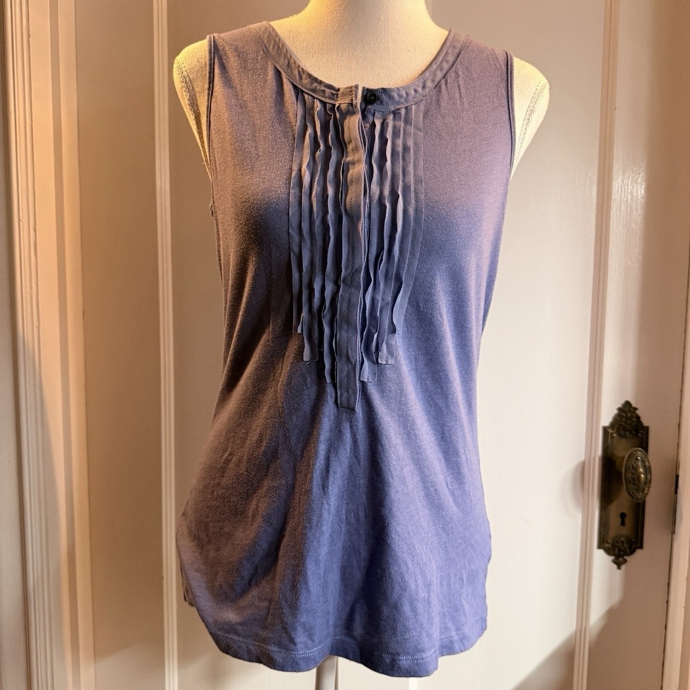Gap Women's Ruffle Front Button Up Tank Top Blue Size M
